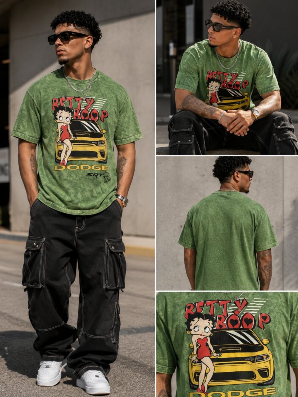 New Men's Betty Boop Dodge Graphic Wash Tee - L